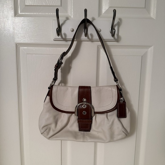 COACH Y2K White Brown Leather Pleated Soho Shoulder Handbag Buckle F15204 - Picture 16 of 16